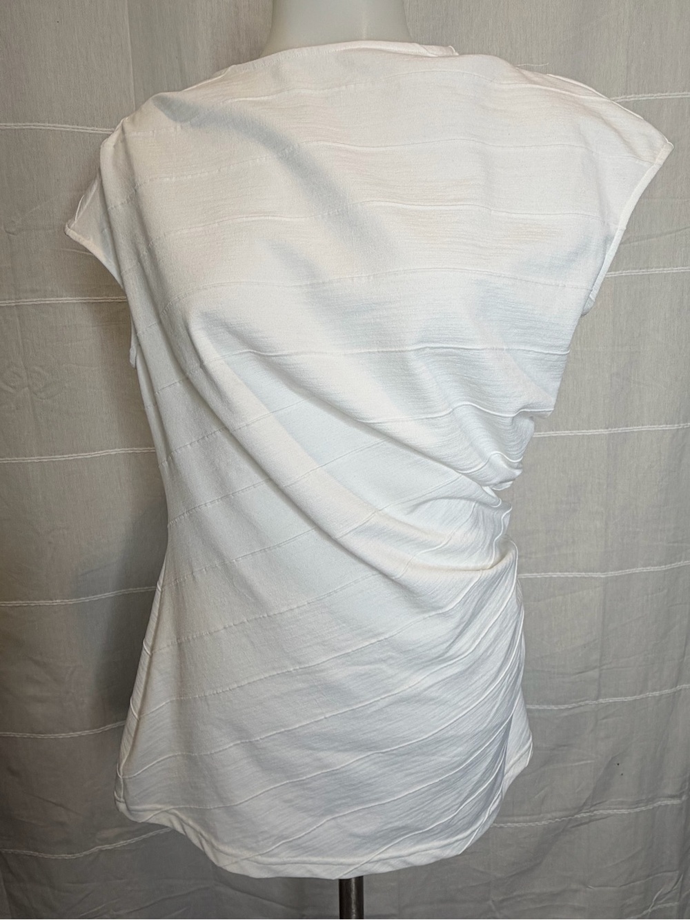 Doncaster White Draped Back Cap-Sleeve Top